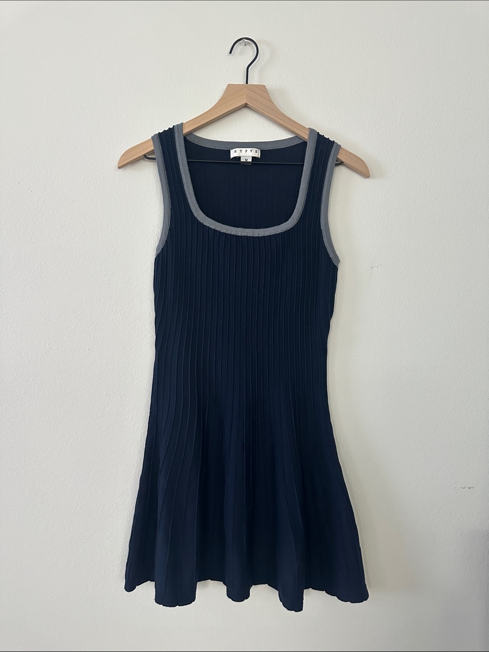 HYFVE Navy Blue Ribbed Tank Dress with Gray Trim
